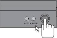 （1）POWERランプが消灯している場合は、GriDRIVEの電源がOFFの状態です。<br>
（2）ON/OFFボタンを軽く押して起動させます。（長押しはしないでください。）