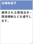 法規制遵守　適用される環境法令・環境規制などを遵守します。