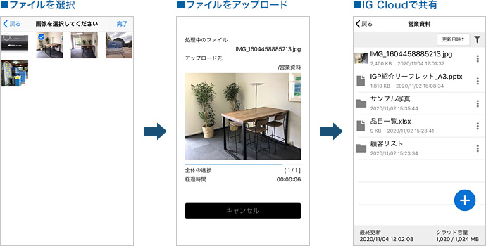 端末のファイルをIG Cloudにアップロード